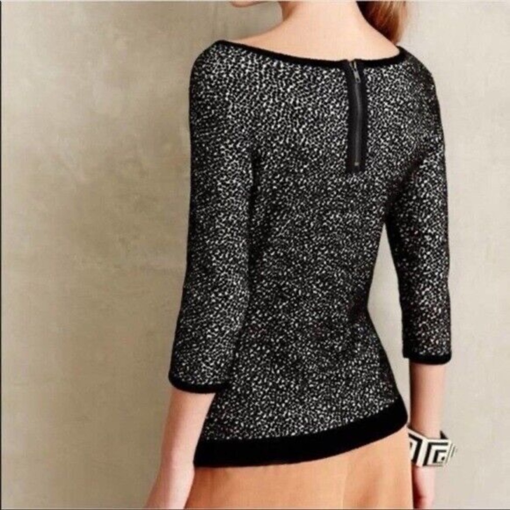 Black & White Lightweight Anthropologie Sweater with Zipper Back Detail